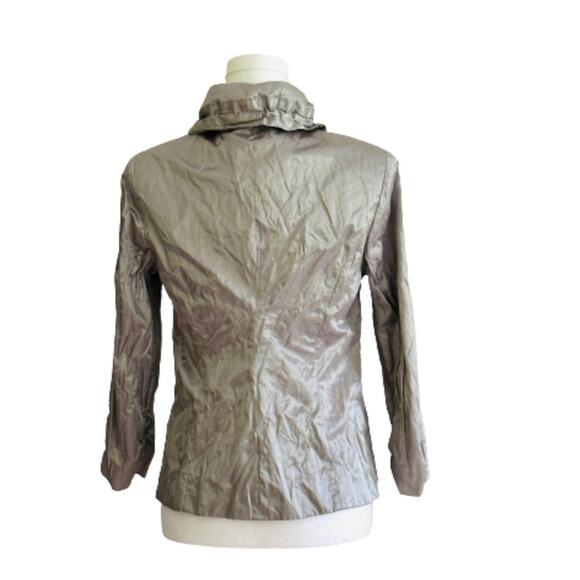 Chico’s Jacket Gray Green Metallic 3/4 Sleeve Ruffle Collar Rain Jacket Small - Picture 5 of 11